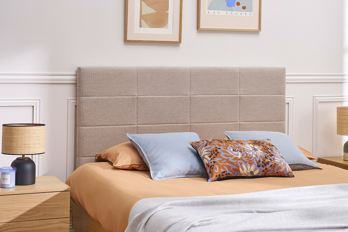 T�te de lit moderne en tissu beige naturel L160 cm ANATOLE