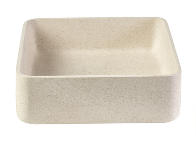 Vasque carr&eacute;e en pierre naturelle beige L40 cm FENG