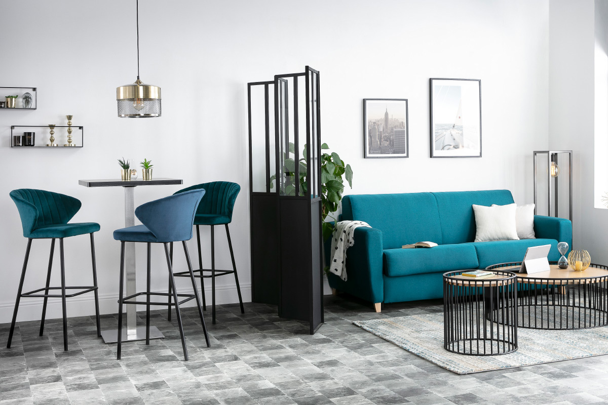 Verri�re atelier paravent industriel en m�tal noir et verre 4 vantaux L160 cm RACK